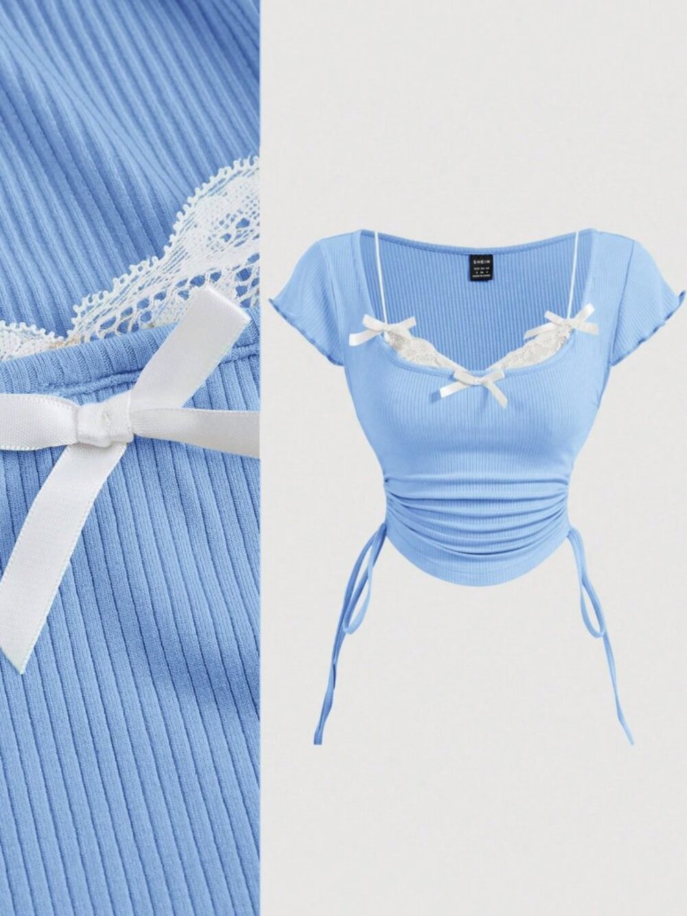 SHEIN MOD Plus Blue Lace Bow Sweetheart Crop Top 3XL